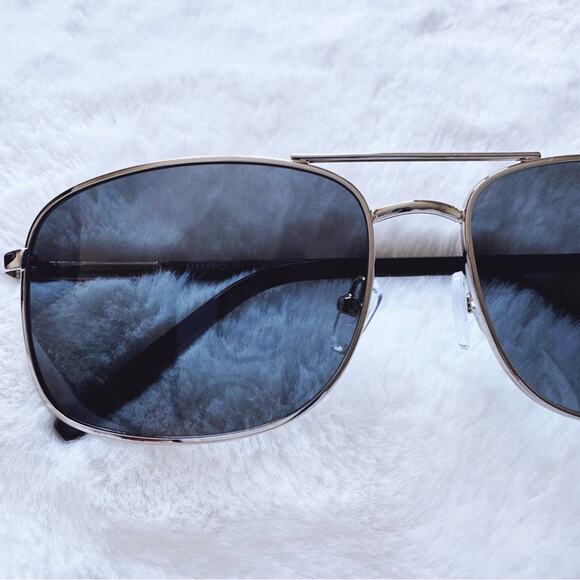 Troy Black w/ Silver Rims Rectangular Polarized Sunglasses - Picture 3 of 10